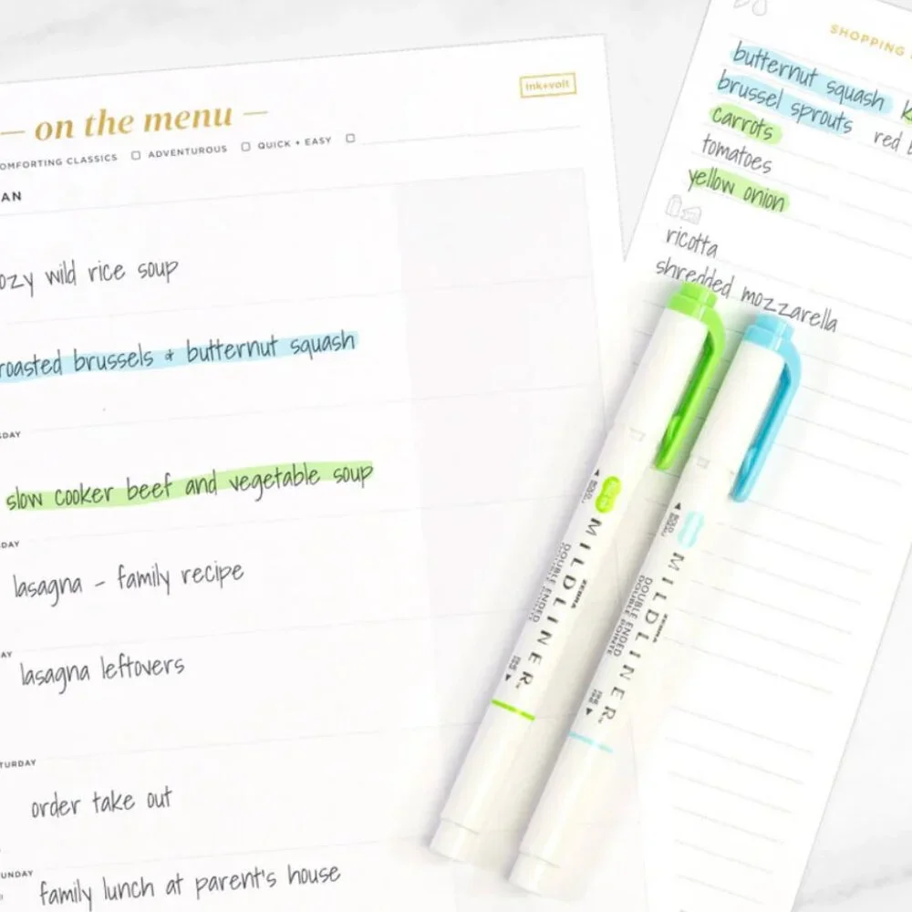 Ink + Volt “On the Menu” Weekly Meal Planner Pad | Tear-Off Grocery List